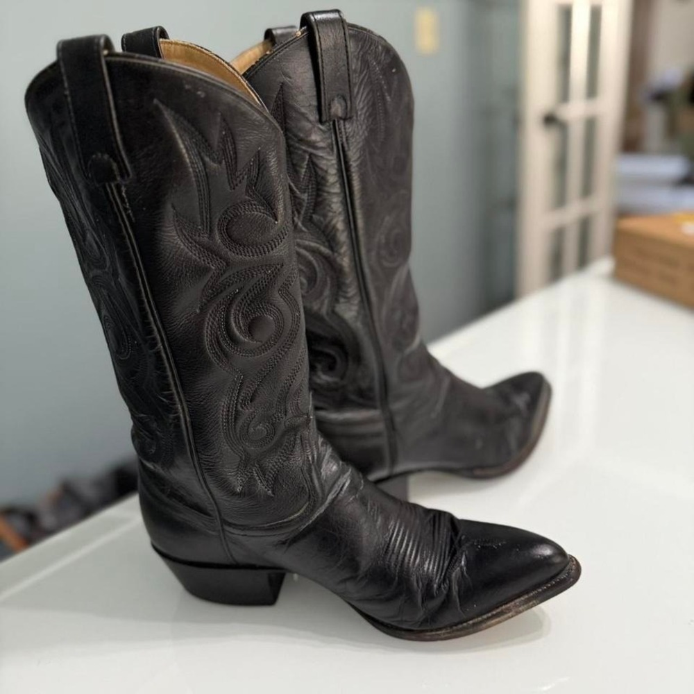 🖤 Tony Lama Black Leather Western Cowboy Boots – Men's 10EE